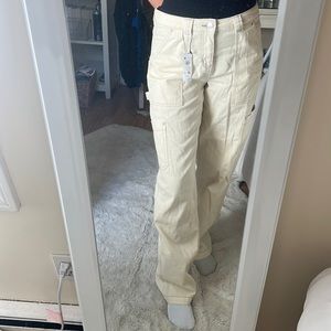 Garage cream brown stitch carpenter pants